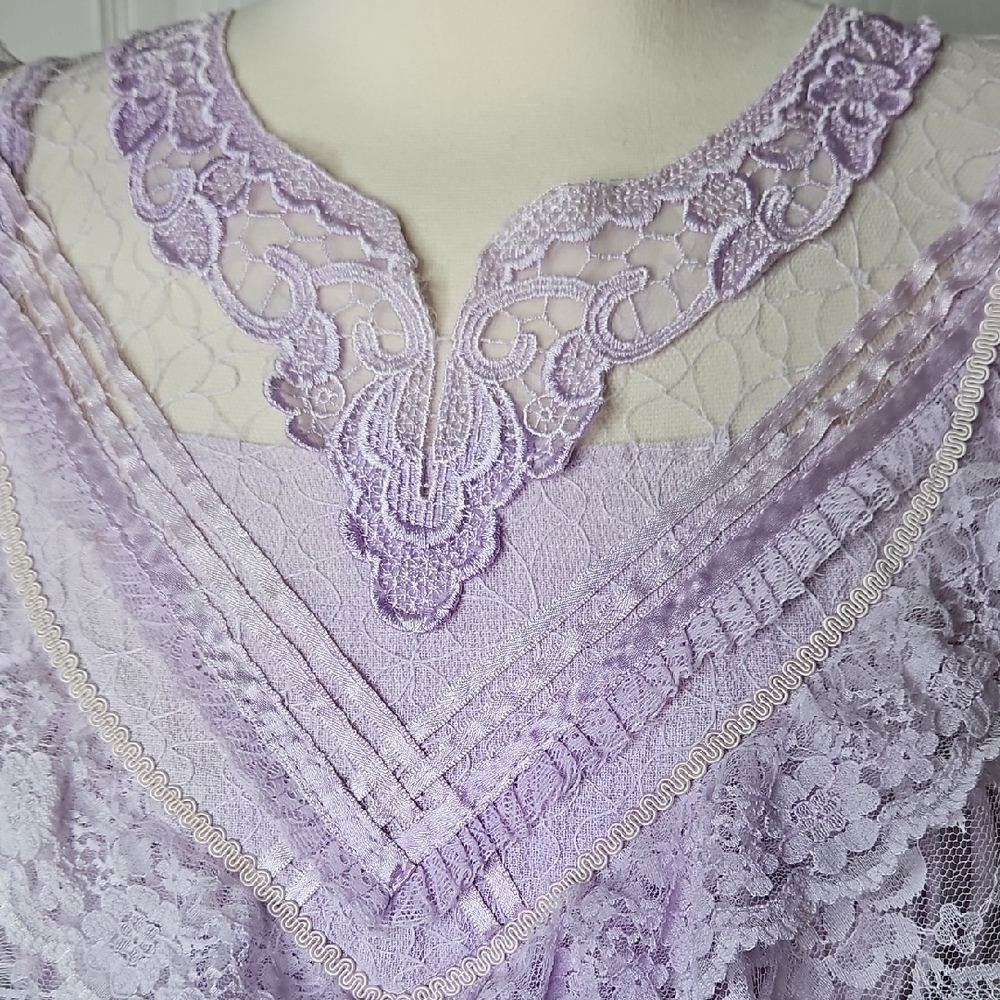 Vintage Boho Lace Ruffled Ombre Lavender Lace Baby Doll Dress Size Small Medium - Picture 5 of 16